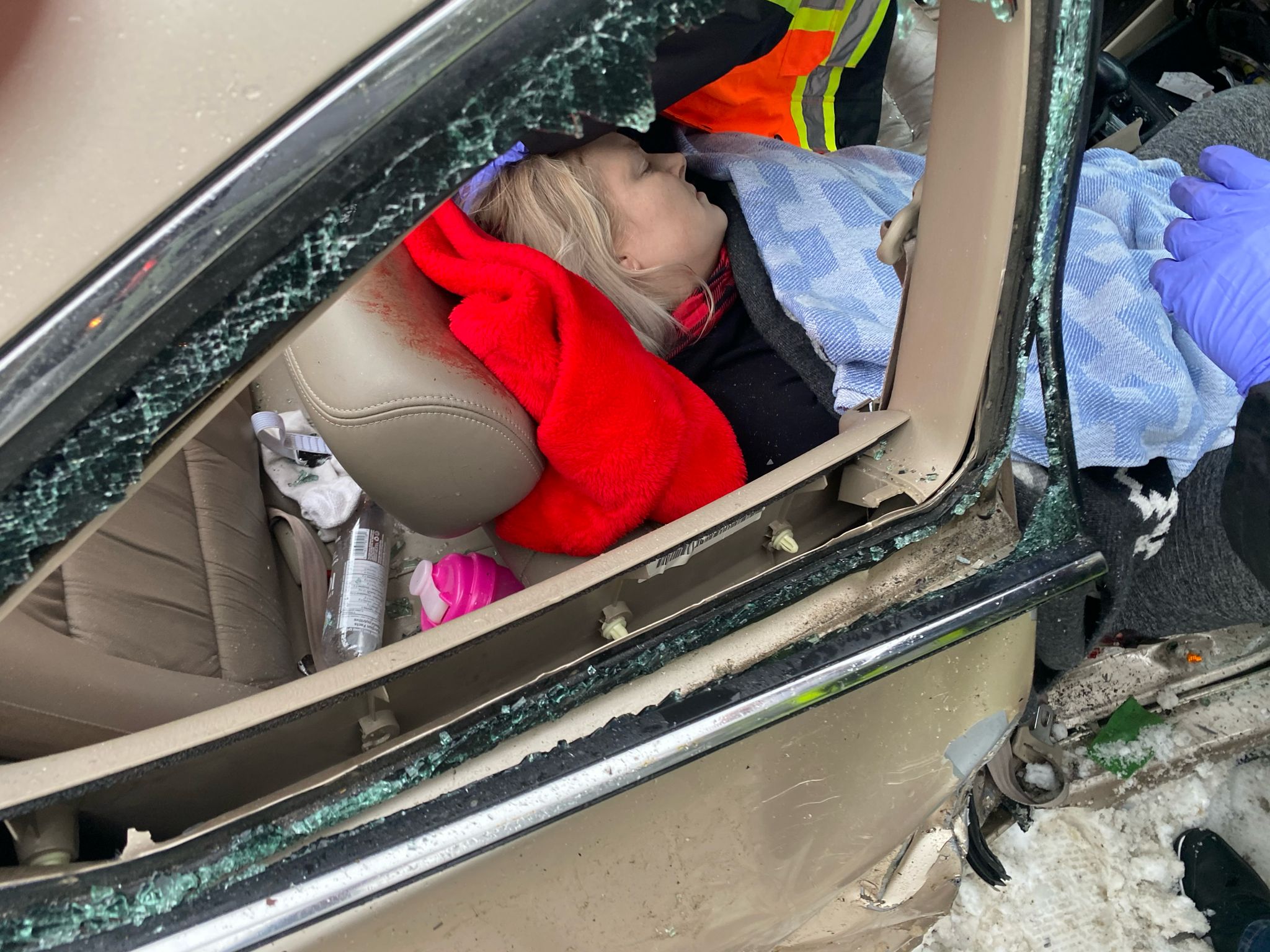 Chelsy Koya after the Anarchist Mountain crash — rescued with the jaws of life
